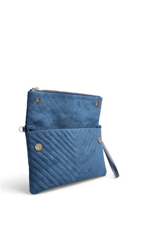 Silver Polo Süet Lacivert - Süet Lacivert Kapitone V Kadın Portföy ve Clutch El Çantası SP1134