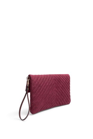 Silver Polo Süet Bordo - Süet Bordo Kapitone V Kadın Portföy ve Clutch El Çantası SP1134