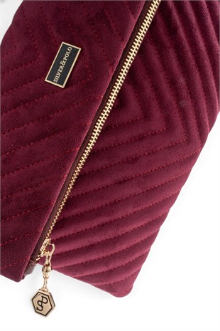 Silver Polo Süet Bordo - Süet Bordo Kapitone V Kadın Portföy ve Clutch El Çantası SP1134