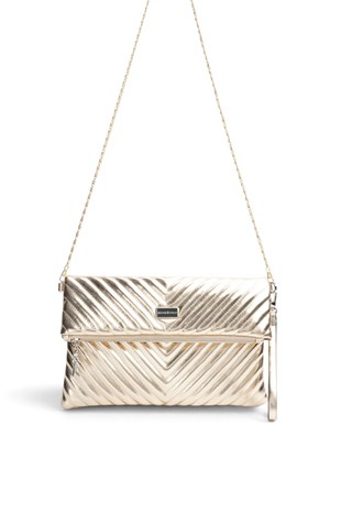 Silver Polo Altın - Altın Kapitone V Kadın Portföy ve Clutch El Çantası SP1134