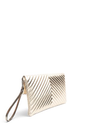 Silver Polo Altın - Altın Kapitone V Kadın Portföy ve Clutch El Çantası SP1134