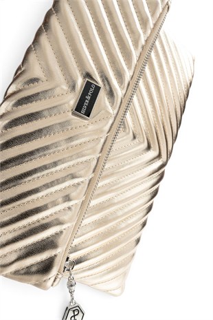 Silver Polo Altın - Altın Kapitone V Kadın Portföy ve Clutch El Çantası SP1134