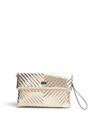 Silver Polo Altın - Altın Kapitone V Kadın Portföy ve Clutch El Çantası SP1134