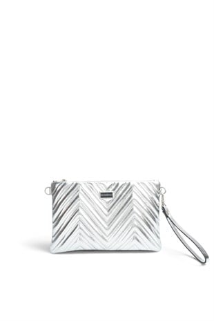 Silver Polo Gümüş - Gümüş Kapitone V Kadın Portföy ve Clutch El Çantası SP1250