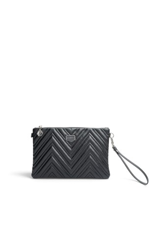 Silver Polo Siyah - Siyah Kapitone V Kadın Portföy ve Clutch El Çantası SP1250