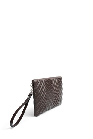 Silver Polo Kahve - Kahve Kapitone V Kadın Portföy ve Clutch El Çantası SP1250
