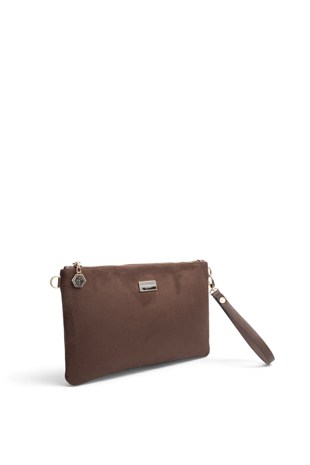 Silver Polo Kahve - Kahve Süet Kadın Portföy ve Clutch El Çantası SP1250