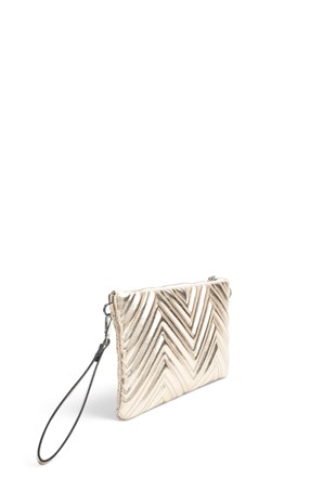 Silver Polo Altın - Altın Kapitone V Kadın Portföy ve Clutch El Çantası SP1250