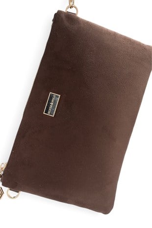 Silver Polo Kahve - Kahve Süet Kadın Portföy ve Clutch El Çantası SP1250