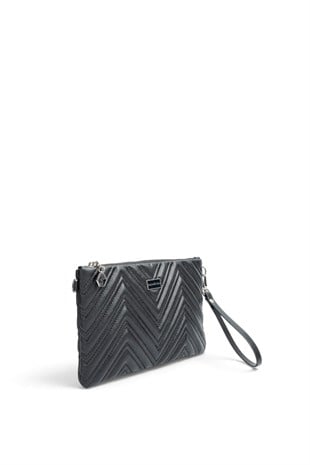 Silver Polo Siyah - Siyah Kapitone V Kadın Portföy ve Clutch El Çantası SP1250