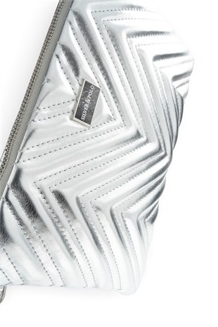 Silver Polo Gümüş - Gümüş Kapitone V Kadın Portföy ve Clutch El Çantası SP1250