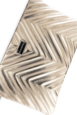 Silver Polo Altın - Altın Kapitone V Kadın Portföy ve Clutch El Çantası SP1250