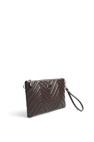 Silver Polo Kahve - Kahve Kapitone V Kadın Portföy ve Clutch El Çantası SP1250