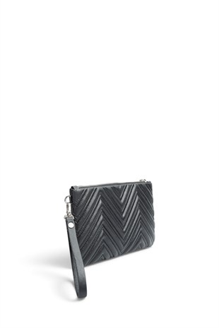 Silver Polo Siyah - Siyah Kapitone V Kadın Portföy ve Clutch El Çantası SP1250