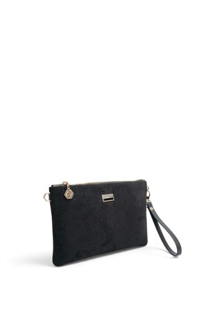 Silver Polo Siyah - Siyah Süet Kadın Portföy ve Clutch El Çantası SP1250