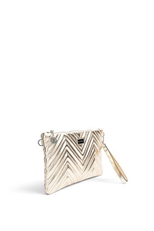 Silver Polo Altın - Altın Kapitone V Kadın Portföy ve Clutch El Çantası SP1250