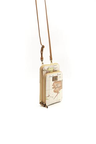 Silver & Polo Bej - A.Taba SP1011 Kadın Askılı Cüzdanlı Telefon Çantası