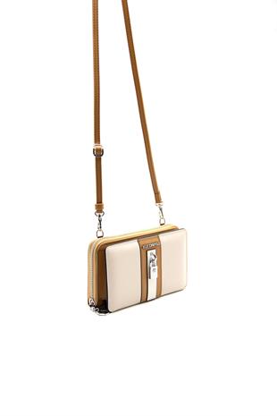 Silver & Polo Bej - A.Taba SP1138 Kadın Askılı Cüzdanlı Telefon Çantası