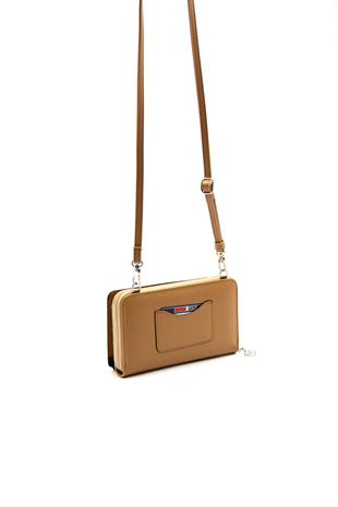 Silver & Polo Bej - A.Taba SP1138 Kadın Askılı Cüzdanlı Telefon Çantası