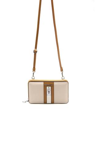 Silver & Polo Bej - A.Taba SP1138 Kadın Askılı Cüzdanlı Telefon Çantası