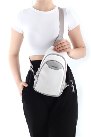 Silver & Polo Beyaz - A.gri SP959 Kadın Bel Çantası