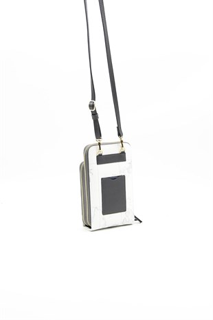 Silver & Polo Beyaz - Antrasit SP1011 Kadın Askılı Cüzdanlı Telefon Çantası