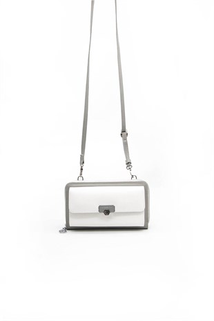 Silver & Polo Beyaz - A.gri SP921 Kadın Askılı Cüzdanlı Telefon Çantası
