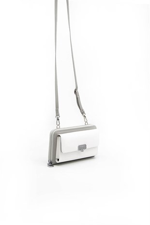 Silver & Polo Beyaz - A.gri SP921 Kadın Askılı Cüzdanlı Telefon Çantası
