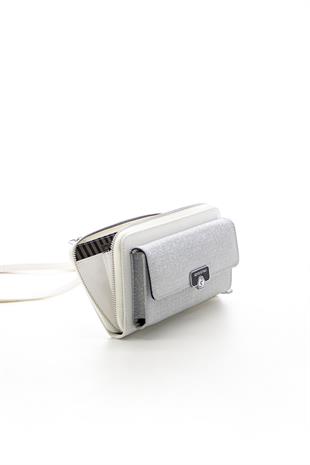 Silver & Polo Gümüş - Beyaz SP921 Kadın Askılı Cüzdanlı Telefon Çantası
