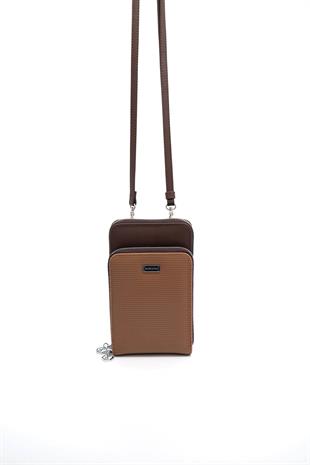 Silver & Polo Karamel - Kahve SP1011 Kadın Askılı Cüzdanlı Telefon Çantası