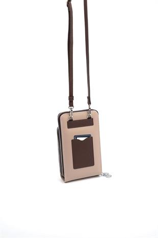 Silver & Polo Koyu Bej - Kahve SP1011 Kadın Askılı Cüzdanlı Telefon Çantası