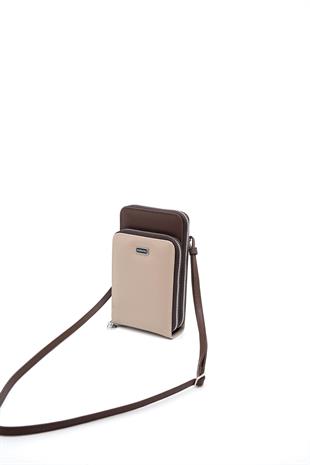 Silver & Polo Koyu Bej - Kahve SP1011 Kadın Askılı Cüzdanlı Telefon Çantası