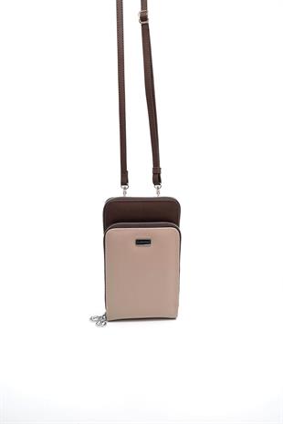 Silver & Polo Koyu Bej - Kahve SP1011 Kadın Askılı Cüzdanlı Telefon Çantası