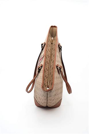 Silver & Polo Koyu Bej - Taba SP1169 Kadın Omuz Shopper Çanta