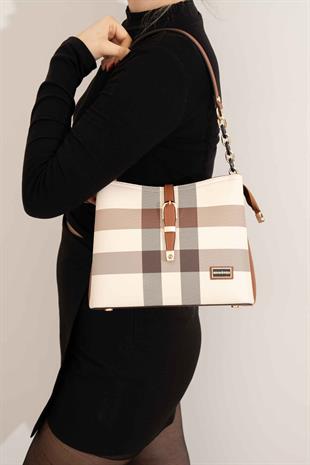 Silver & Polo Krem - Taba SP974 Kadın Omuz Çantası