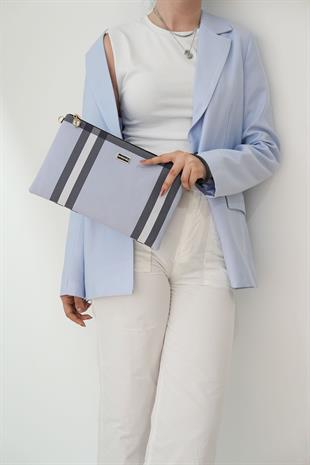 Silver & Polo Mavi - Kemik SP1034 Kadın Portföy & Clutch