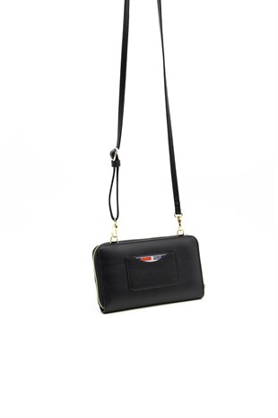 Silver & Polo Platin - Siyah SP921 Kadın Askılı Cüzdanlı Telefon Çantası