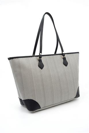 Silver & Polo Siyah Beyaz  - Siyah SP1169 Kadın Omuz Shopper Çanta