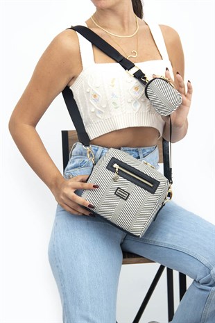 Silver & Polo Siyah Beyaz - Siyah SP1038 Kadın Çapraz Çanta