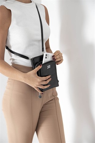Silver & Polo Siyah - Siyah SP1011 Kadın Askılı Cüzdanlı Telefon Çantası