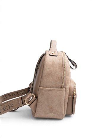 Silver Polo Vizon - Latte Süet Kadın Sırt Çantası SP1130
