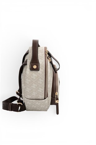 Silver Polo Taş - Kahve Monogram Kadın Sırt Çantası SP1130