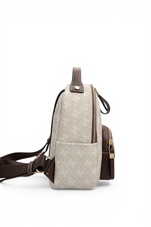 Silver Polo Taş - Kahve Monogram Kadın Sırt Çantası SP1130