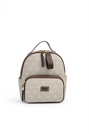 Silver Polo Taş - Kahve Monogram Kadın Sırt Çantası SP1130