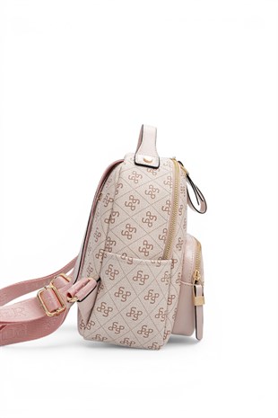Silver Polo Pembe - Pudra Monogram Kadın Sırt Çantası SP1130
