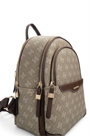 Silver Polo Y.Yeşil - Kahve Monogram Kadın Sırt Çantası SP1265