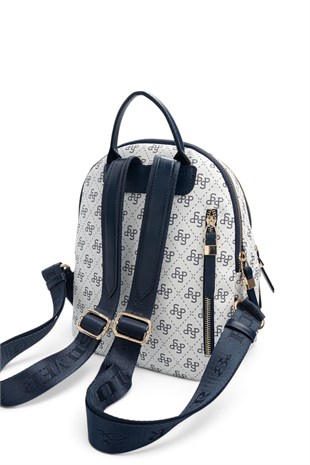 Silver Polo Beyaz - Lacivert Monogram Kadın Sırt Çantası SP1265
