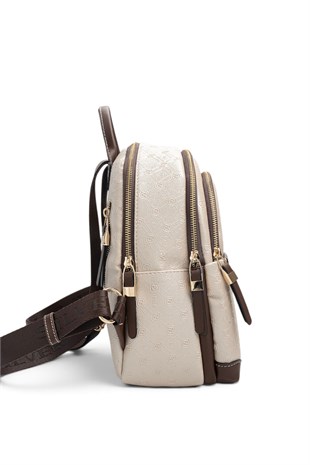 Silver Polo Bej - Kahve Logolu Kadın Sırt Çantası SP1265