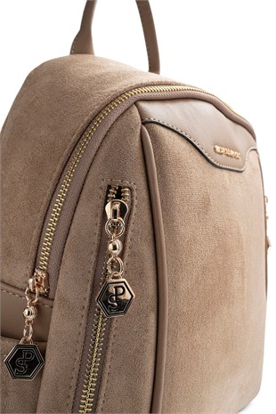 Silver Polo Vizon - Latte Süet Kadın Sırt Çantası SP906
