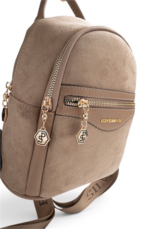 Silver Polo Vizon - Latte Süet Kadın Sırt Çantası SP983